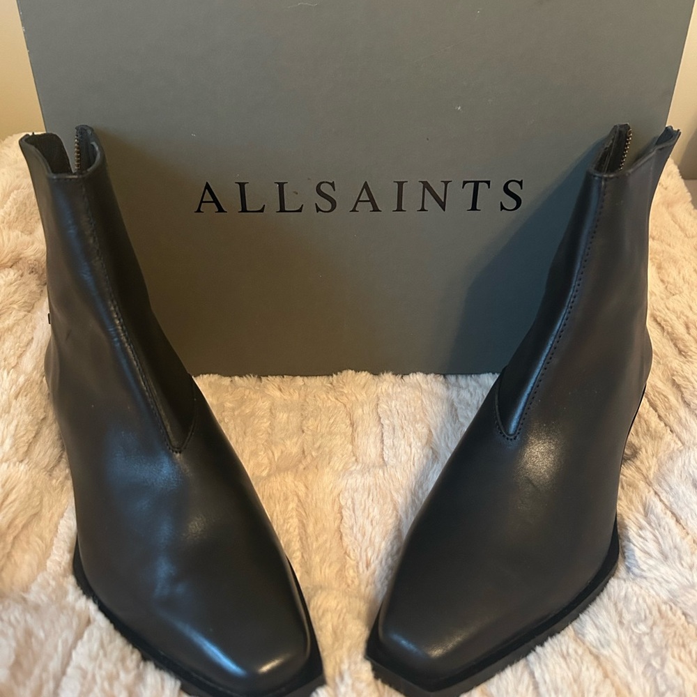 All Saints Sleek Black Lenora Ankle Booties